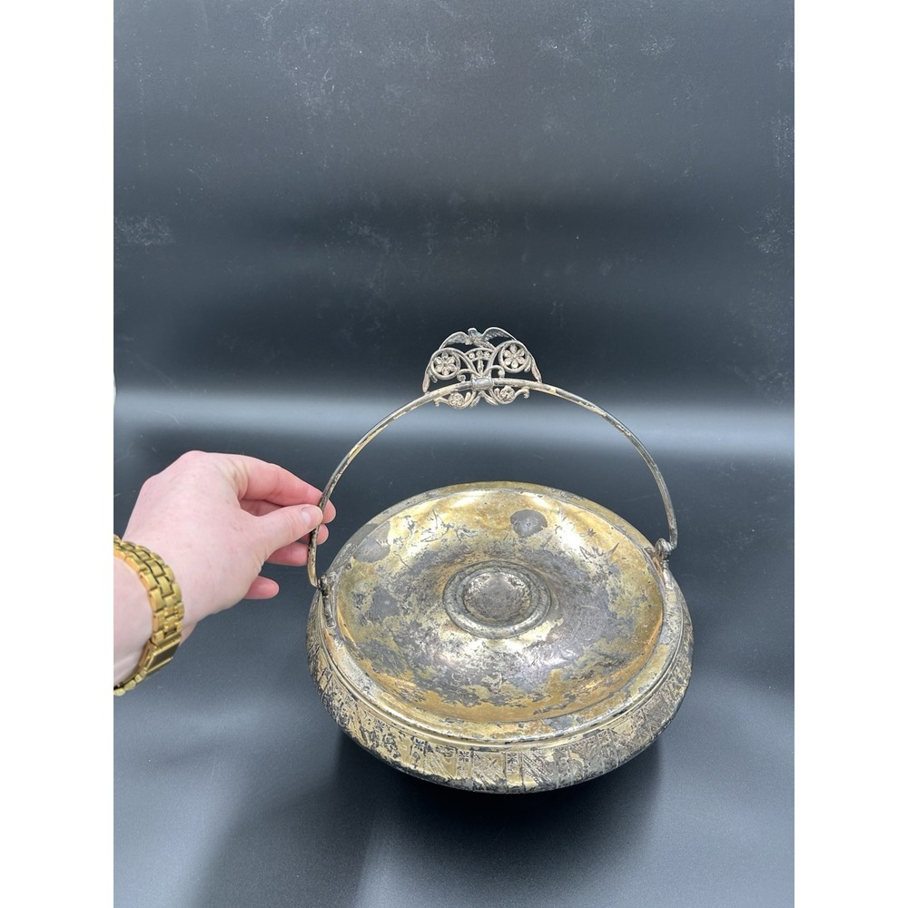 Antique Quadruple silver Plate 1850 Brides Basket Bird Design  Trinket Basket